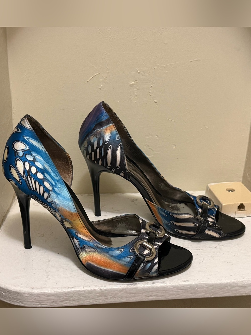 Stylish Blue Multi-Color Peep-Toe Stiletto Heels (7)